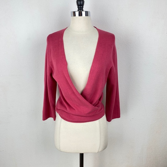 Christopher & Banks Cotton Tie Front Pink Coral Knit Sweater 3/4 Sleeves Sz Med - Picture 5 of 13